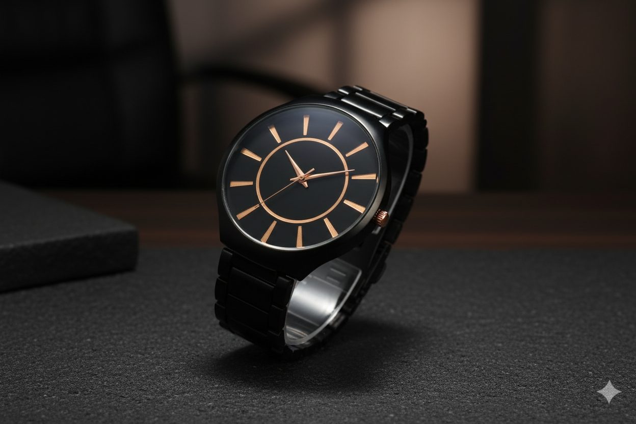 ROAD Black & Rose Gold Analog Watch – Minimalist Wristwatch