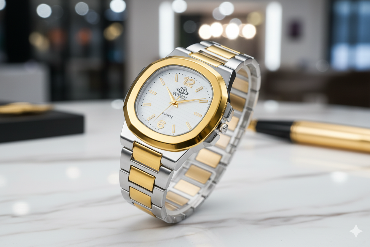 Universe Gold & Silver Men’s Quartz Watch – Luxury Two-Tone