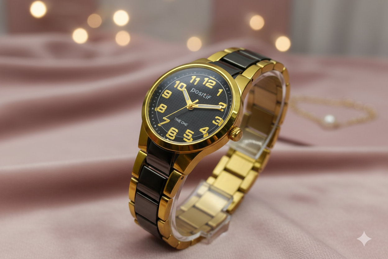 Positif Gold & Black Women’s Quartz Watch