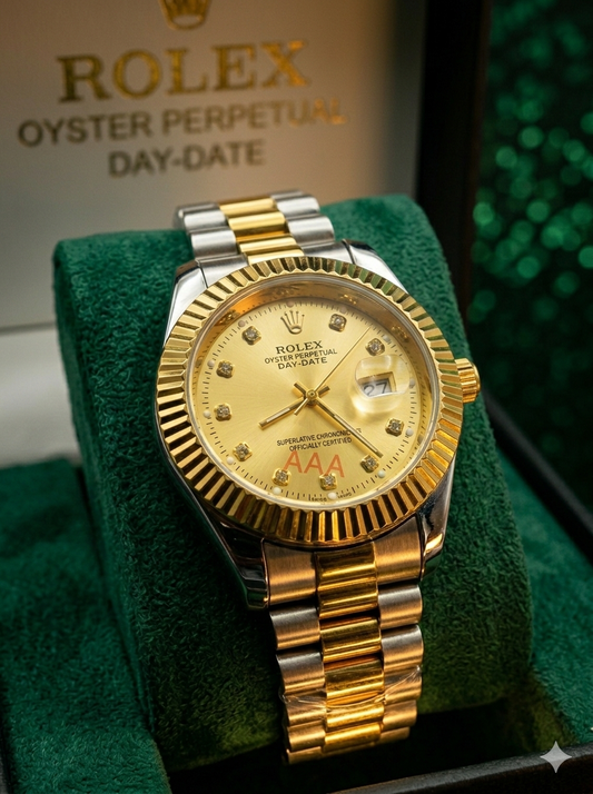 Luxury Watch for Men with Date Gold Dial Two-Tone Stainless Steel