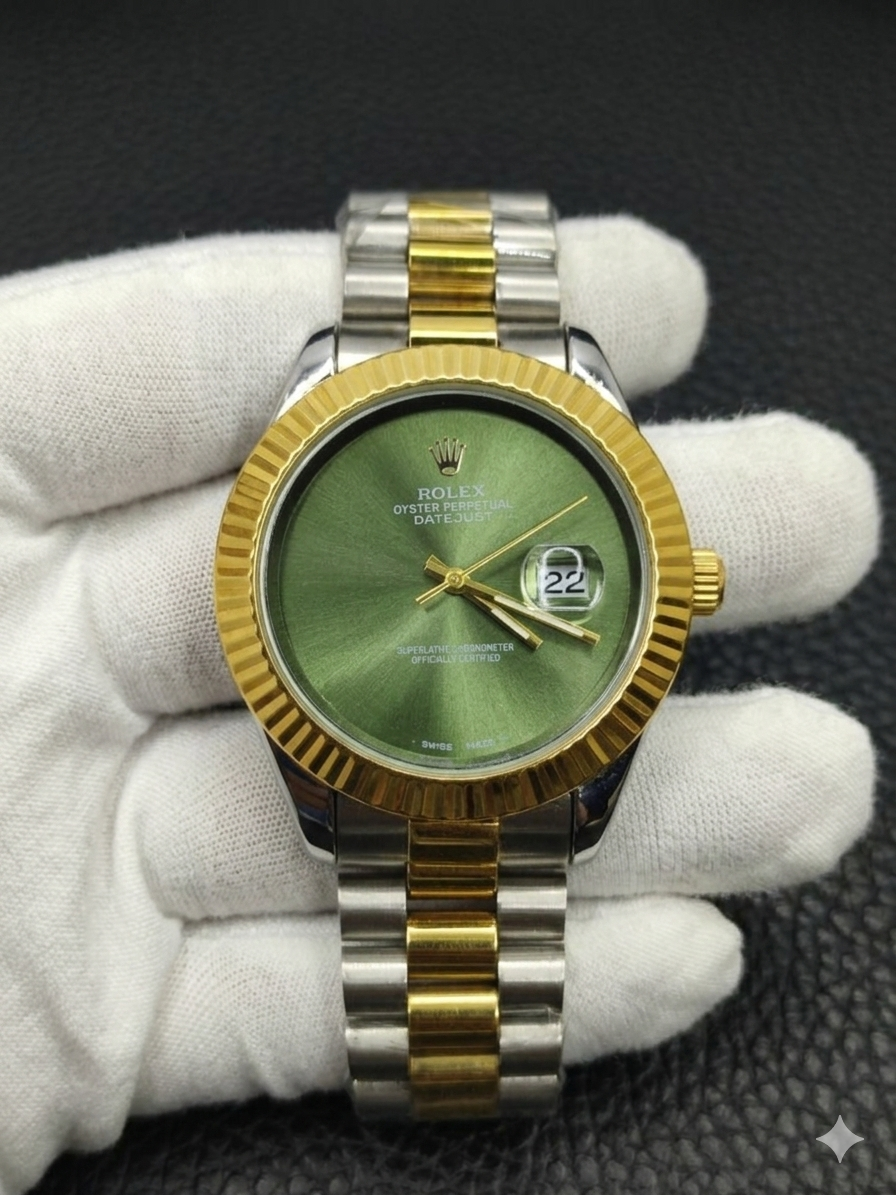 Luxury Watch for Men with Date Gold Dial Two-Tone Stainless Steel
