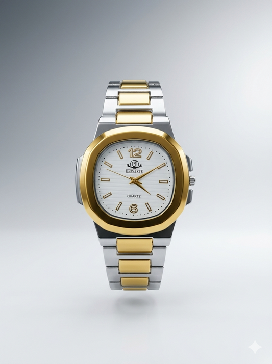 Universe Gold & Silver Men’s Quartz Watch – Luxury Two-Tone
