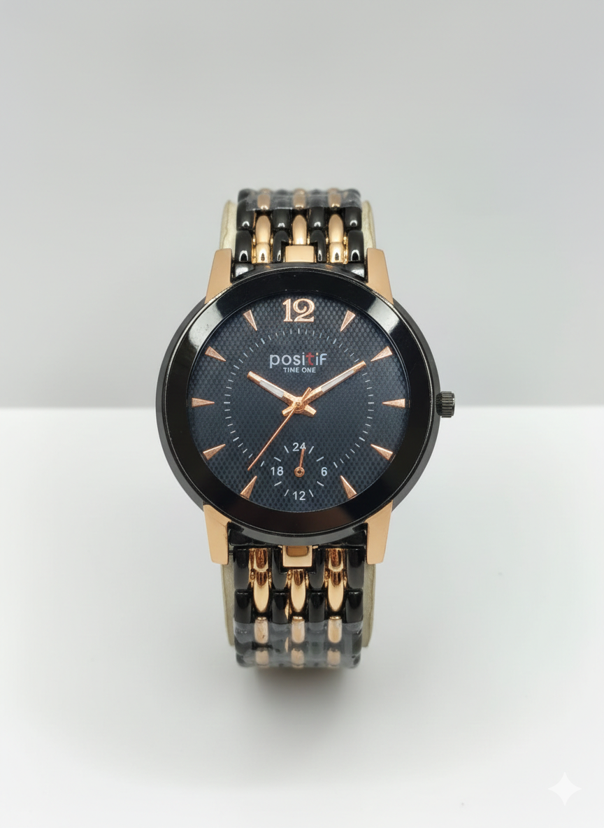 POSITIF Black & Rose Gold Men’s Luxury Watch – Elegant Minimalist Design