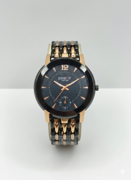 POSITIF Black & Rose Gold Men’s Luxury Watch – Elegant Minimalist Design