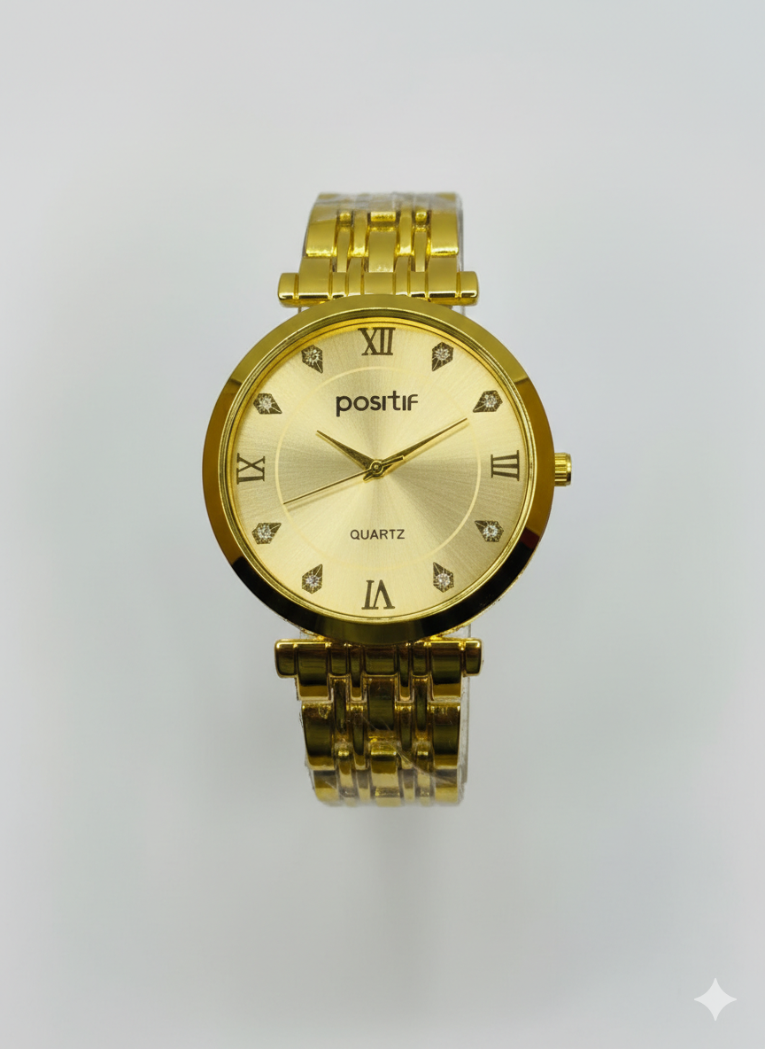 Positif Gold Quartz Couple Watch Set – Matching His & Hers