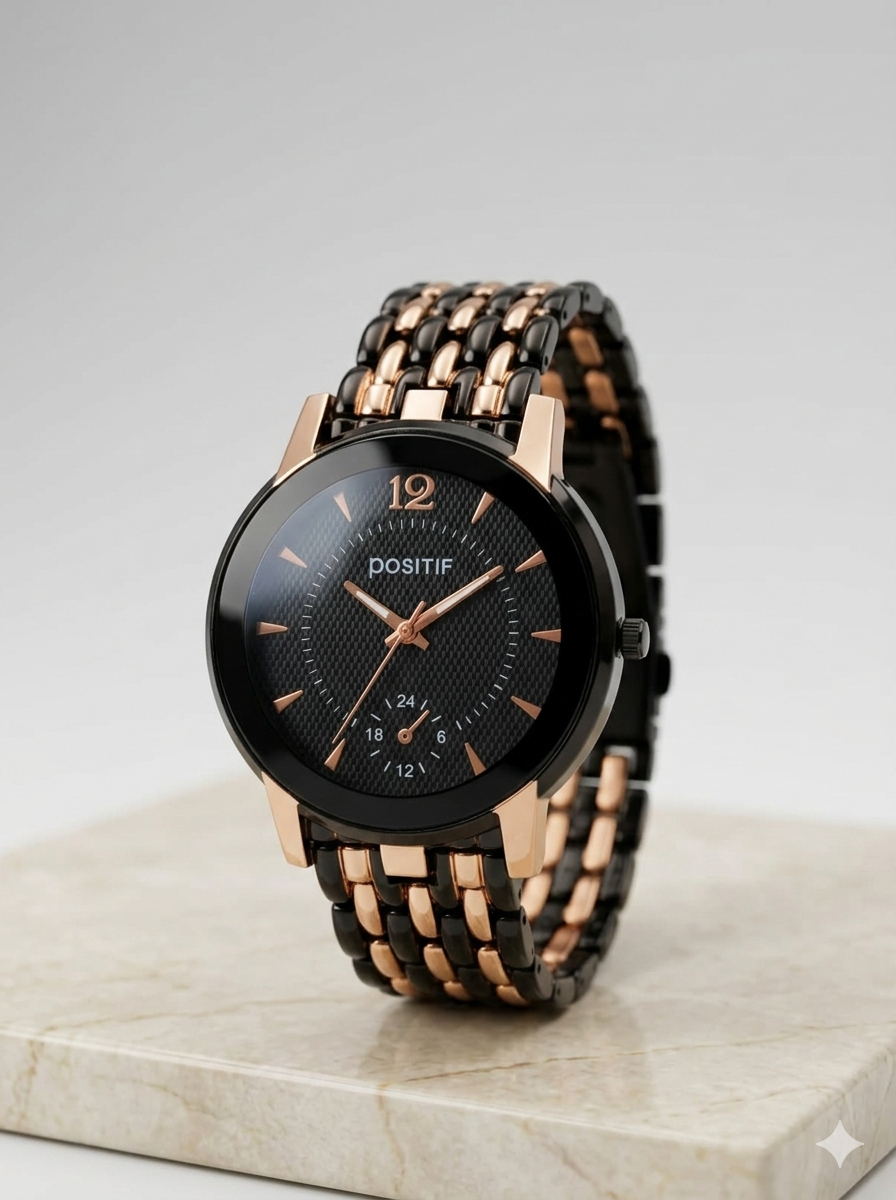 POSITIF Black & Rose Gold Men’s Luxury Watch – Elegant Minimalist Design