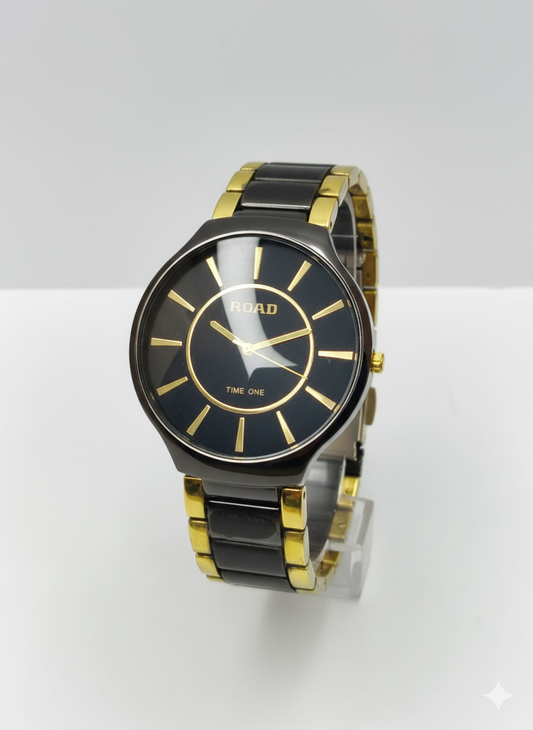 Luxury ROAD Time One Black & Gold Quartz Watch