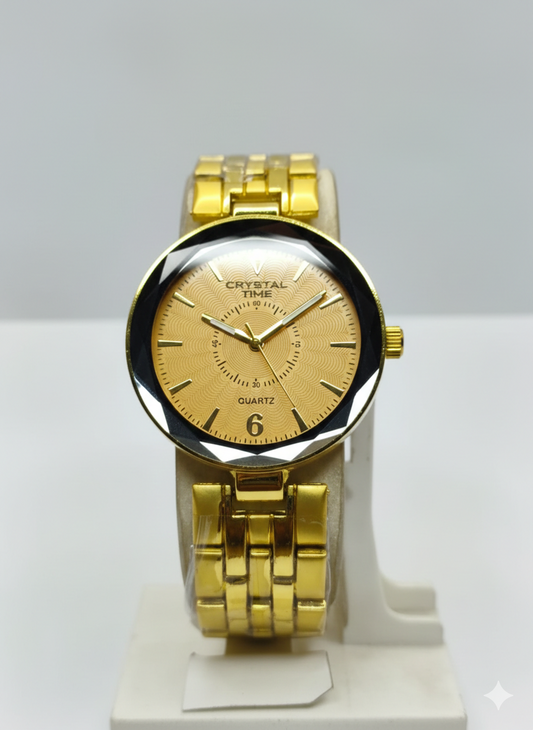 Luxury Crystal Time Gold Quartz Watch