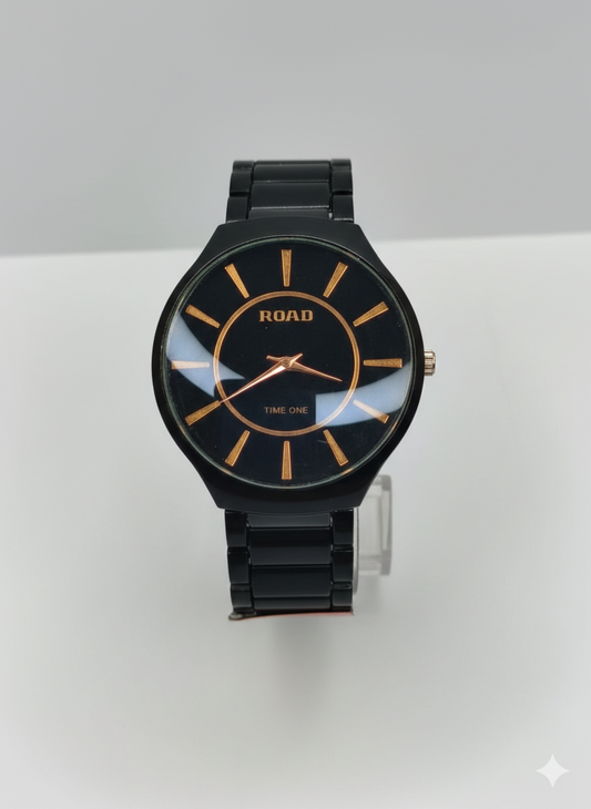 ROAD Black & Rose Gold Analog Watch – Minimalist Wristwatch
