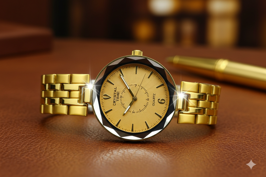 Luxury Crystal Time Gold Quartz Watch