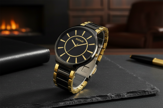 Luxury ROAD Time One Black & Gold Quartz Watch