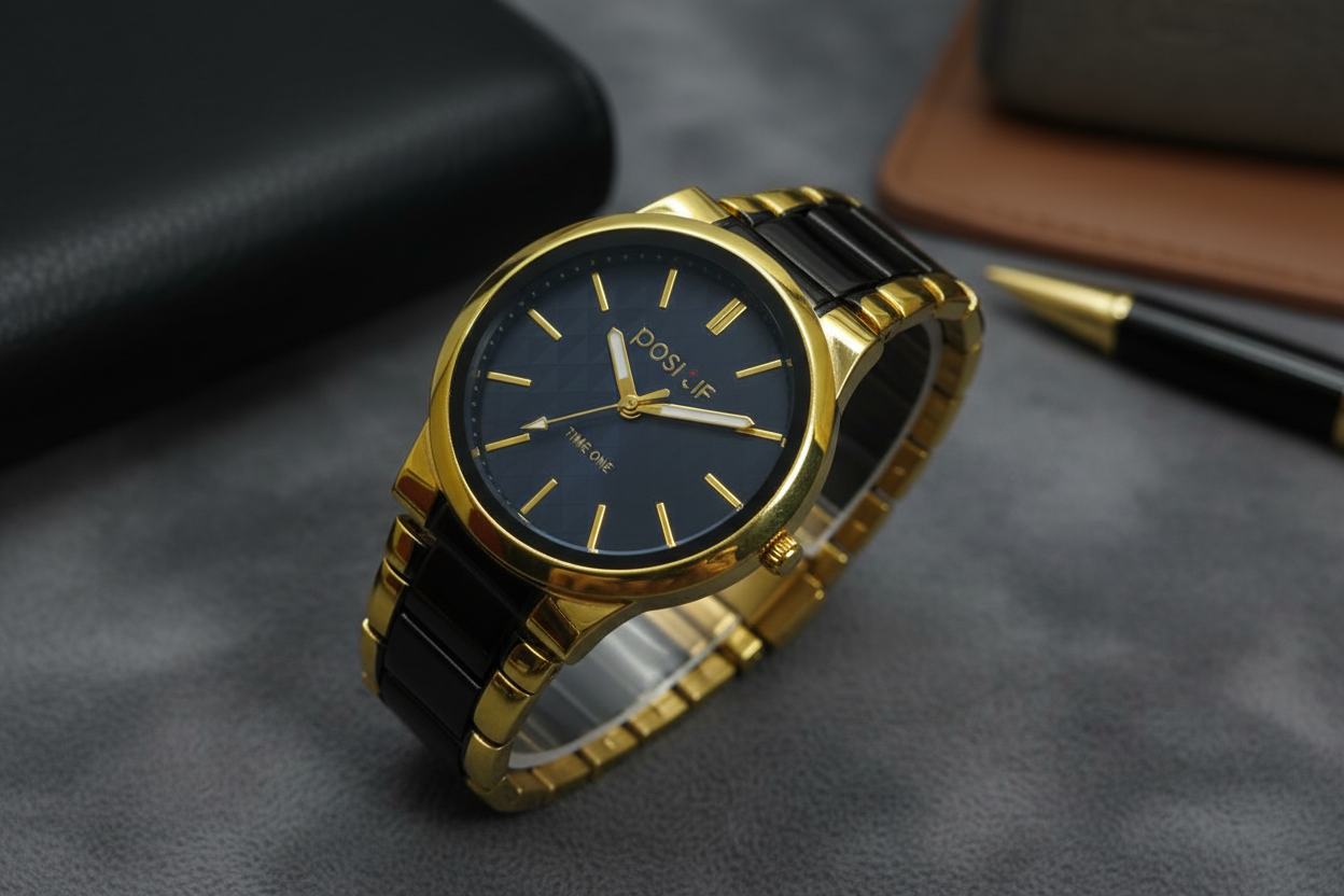 POSHIF Time One Gold & Black Luxury Analog Watch